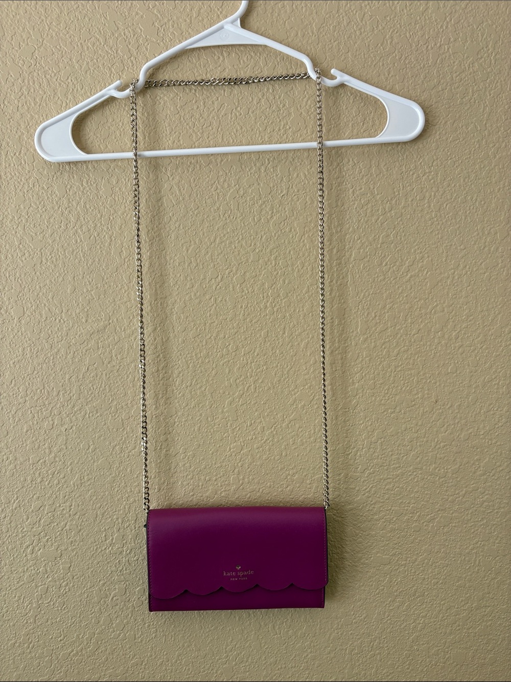 kate spade Magenta Scallop Flap Crossbody with Silver Chain